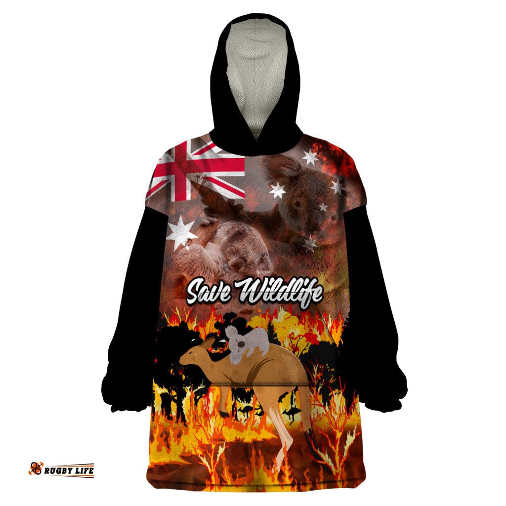 personalised save wildlife australia wearable blanket hoodie bushfire awareness