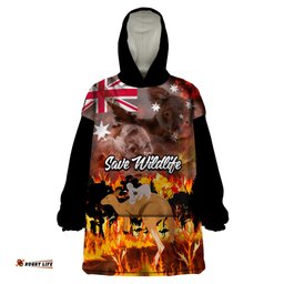 personalised save wildlife australia wearable blanket hoodie bushfire awareness