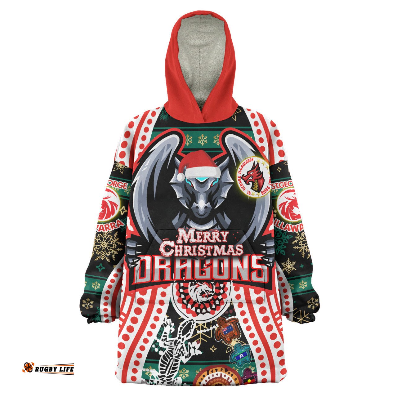 St. George Illawarra Dragons Christmas Snug Hoodie - Custom Merry Christmas Dragons Oodie Blanket
