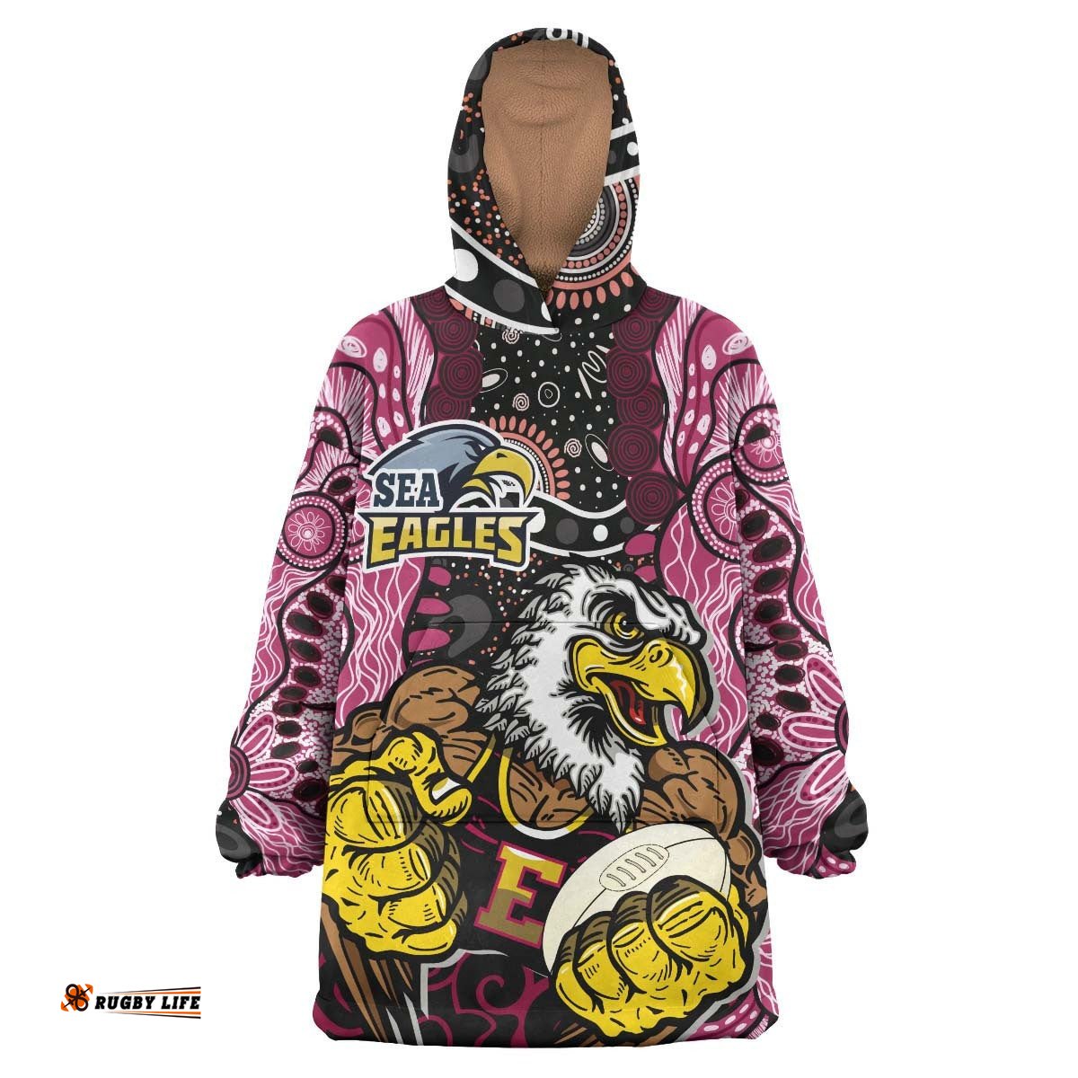 sea eagles rugby snug hoodie custom muscular eagles with rugby ball and aboriginal indigenous style oodie blanket