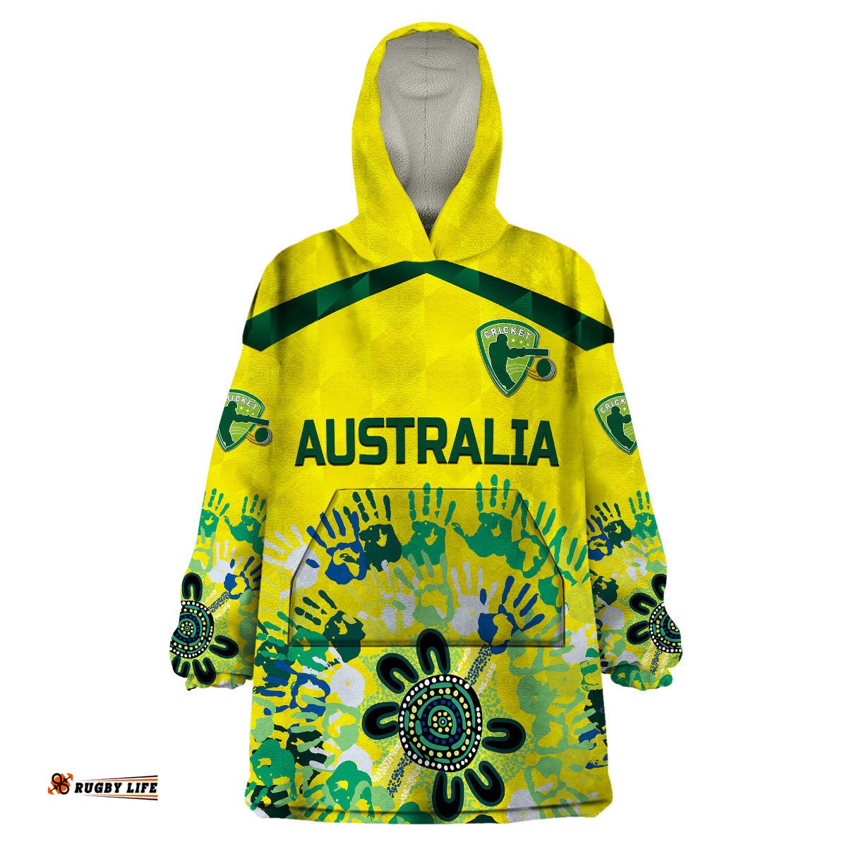 custom personalised australia cricket wearable blanket hoodie aboriginal style unique yellow