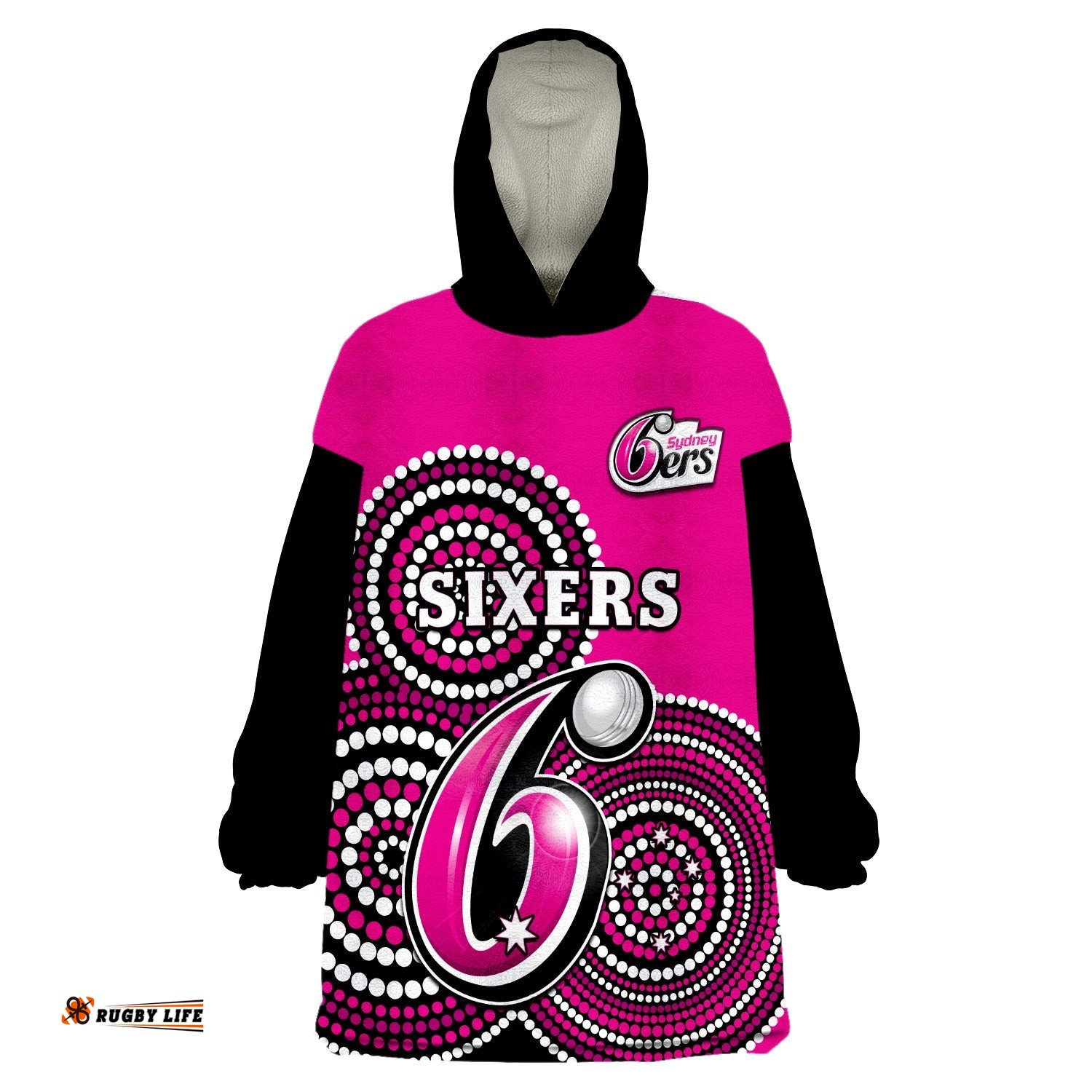 sydney sixers cricket wearable blanket hoodie champions bbl12 proud indigenous art