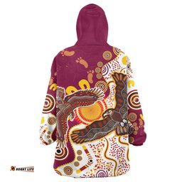 manly sea eagles aboriginal rugby snug hoodie custom double sea eagles with tribal sun and footprints oodie blanket