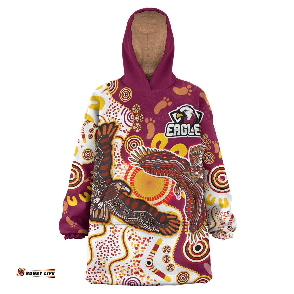 manly sea eagles aboriginal rugby snug hoodie custom double sea eagles with tribal sun and footprints oodie blanket