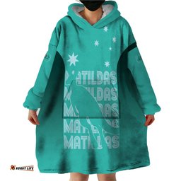 australia soccer matildas custom wearable blanket hoodie turquoise basic gradient