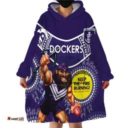 custom afl dockers naidoc week wearable blanket hoodie keep the fire burning indigenous art