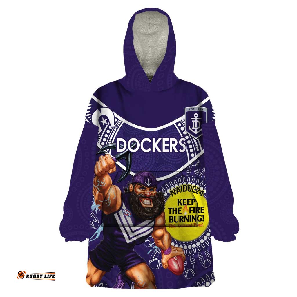 custom afl dockers naidoc week wearable blanket hoodie keep the fire burning indigenous art
