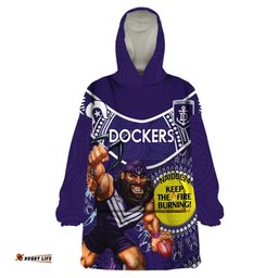custom afl dockers naidoc week wearable blanket hoodie keep the fire burning indigenous art