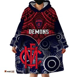 personalised melbourne football wearable blanket hoodie go demons aboriginal mix polynesian pattern