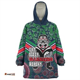 New Zealand Warriors Sport Snug Hoodie - Tropical Patterns And Dot Painting Eat Sleep Rugby Repeat