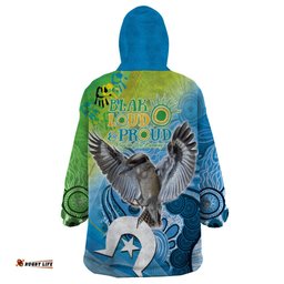 vivid kookaburra naidoc 2024 wearable blanket hoodie aboriginal art style