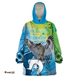 vivid kookaburra naidoc 2024 wearable blanket hoodie aboriginal art style