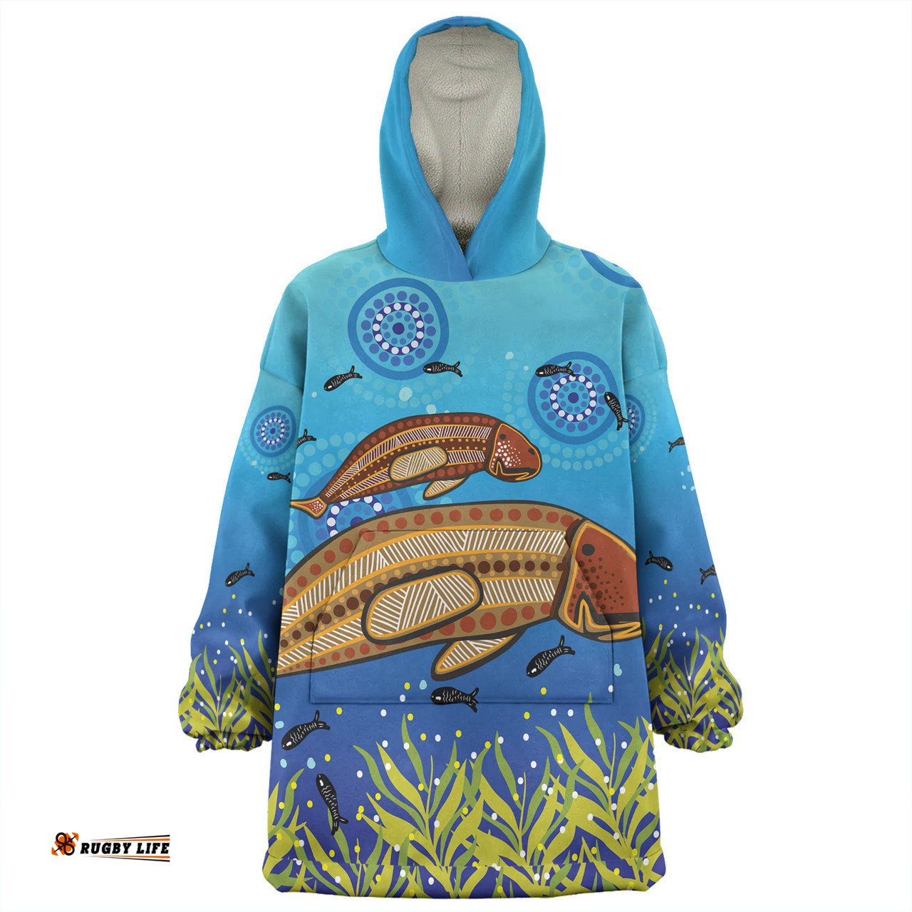 Australia Aboriginal Snug Hoodie - Mother And Baby Dugong Aboriginal Art Inspired Snug Hoodie