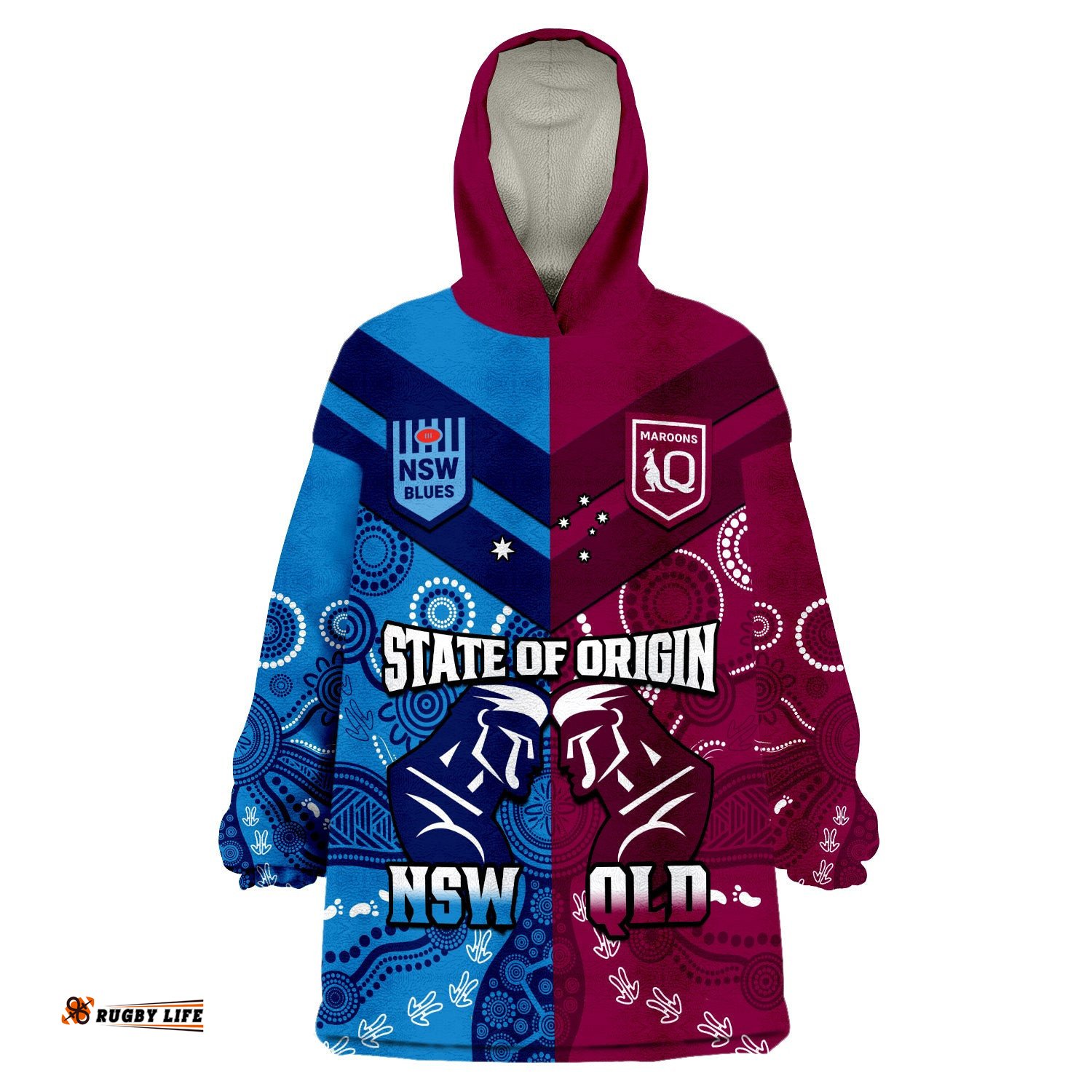 qld maroons and nsw blues rugby wearable blanket hoodie state of origin indigenous