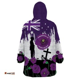 australia animal heroes anzac wearable blanket hoodie purple poppy we will remember them