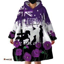 australia animal heroes anzac wearable blanket hoodie purple poppy we will remember them