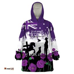 australia animal heroes anzac wearable blanket hoodie purple poppy we will remember them