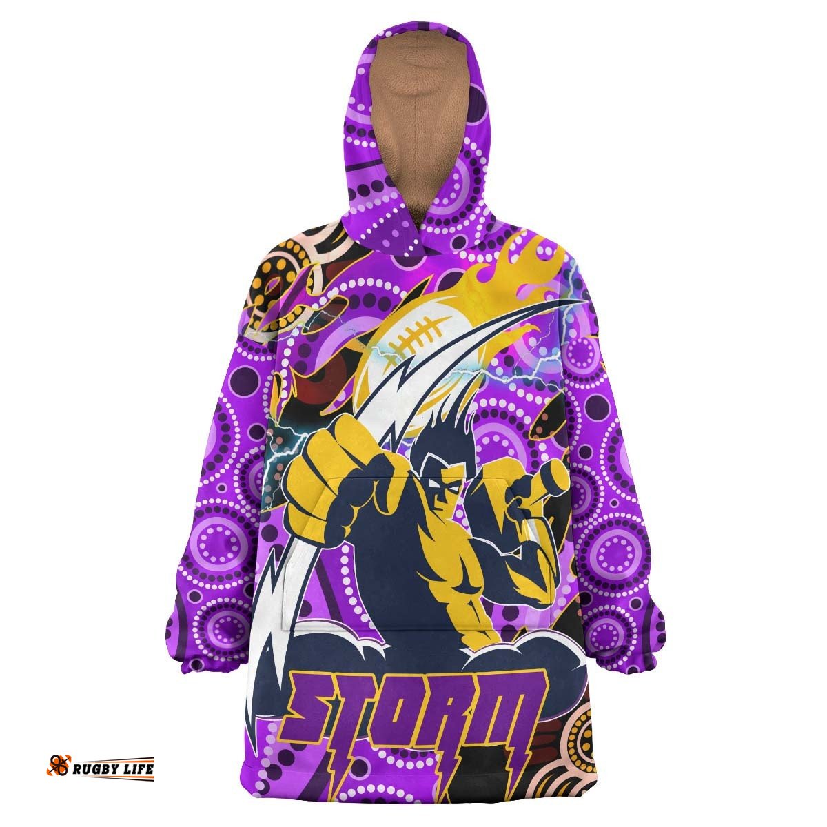storm rugby snug hoodie custom melbourne storm rugby team with aboriginal dot painting and indigenous pattern oodie blanket