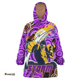 storm rugby snug hoodie custom melbourne storm rugby team with aboriginal dot painting and indigenous pattern oodie blanket