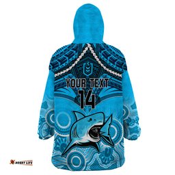 personalised sharks rugby wearable blanket hoodie go sharkies aboriginal mix polynesian pattern