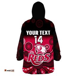 custom text and number queensland reds rugby wearable blanket hoodie gradient aboriginal
