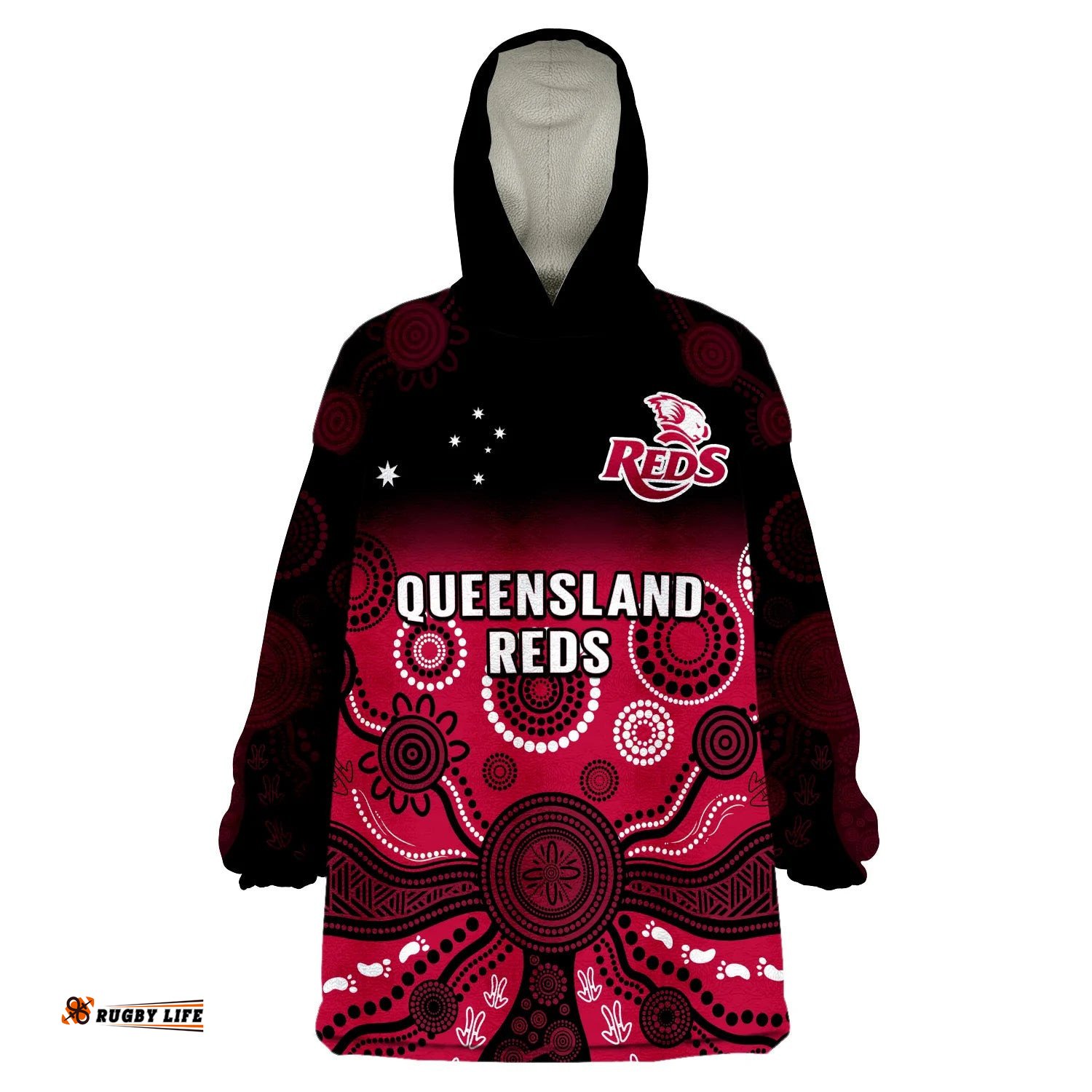 custom text and number queensland reds rugby wearable blanket hoodie gradient aboriginal