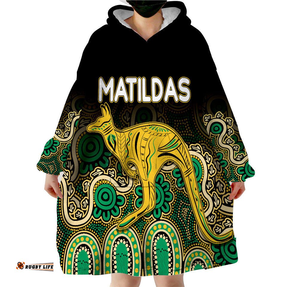 personalised australia soccer wearable hoodie blanket world cup matildas with kangaroo