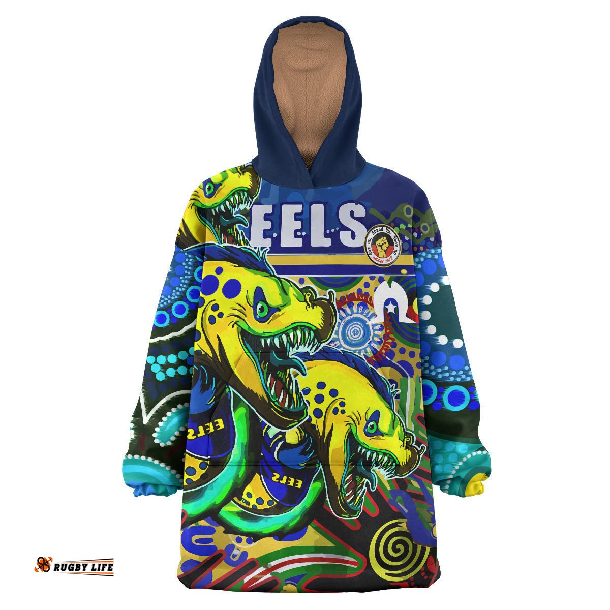 parramatta eels rugby naidoc week snug hoodie eels getting up standing up and showing up oodie blanket