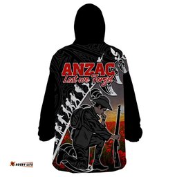 aotearoa anzac day wearable blanket hoodie maori fern with poppy vibe