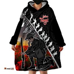 aotearoa anzac day wearable blanket hoodie maori fern with poppy vibe