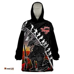 aotearoa anzac day wearable blanket hoodie maori fern with poppy vibe