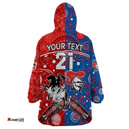 nrl knights and dragons together wearable blanket hoodie boomerang indigenous dots