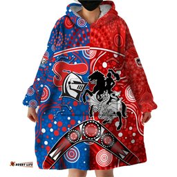 nrl knights and dragons together wearable blanket hoodie boomerang indigenous dots