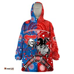 nrl knights and dragons together wearable blanket hoodie boomerang indigenous dots