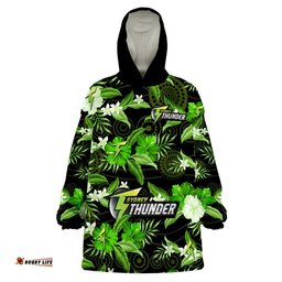 custom text and number sydney thunder cricket wearable blanket hoodie aboriginal art mix tropical flowers