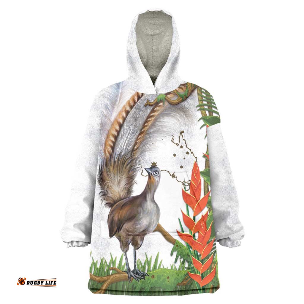 australia superb lyrebird wearable blanket hoodie aussie map rainforest vibes