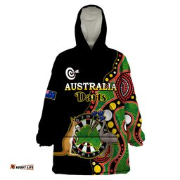 custom personalised australia darts indigenous art mix kangaroo and emu wearable blanket hoodie