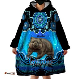 personalised australia taurus wombat zodiac wearable blanket hoodie auz astrology aboriginal aqua
