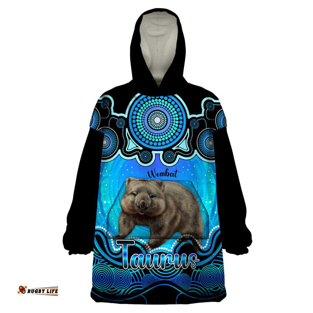 personalised australia taurus wombat zodiac wearable blanket hoodie auz astrology aboriginal aqua