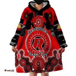 melbourne renegades anzac 2024 wearable blanket hoodie lest we forget poppy mix camouflage
