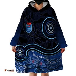 personalised nsw blues rugby indigenous wearable blanket hoodie lizard aboriginal dot art