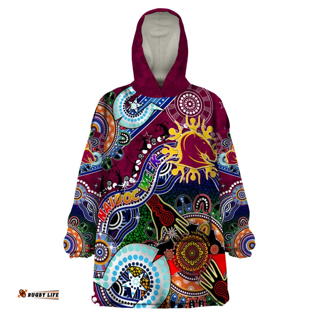 personalised broncos naidoc week 2024 wearable blanket hoodie australia aboriginal dot painting dt02
