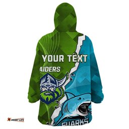 personalised sharks and raiders rugby wearable blanket hoodie sporty style