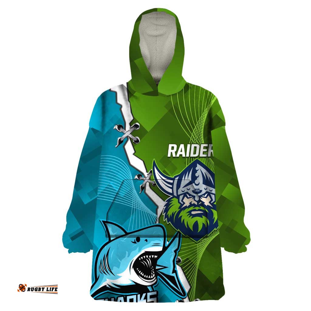 personalised sharks and raiders rugby wearable blanket hoodie sporty style