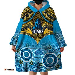 personalised titans rugby wearable blanket hoodie aboriginal mix polynesian pattern