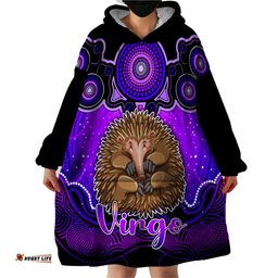 personalised australia virgo echidna zodiac wearable blanket hoodie auz astrology aboriginal purple