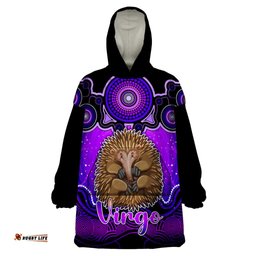 personalised australia virgo echidna zodiac wearable blanket hoodie auz astrology aboriginal purple