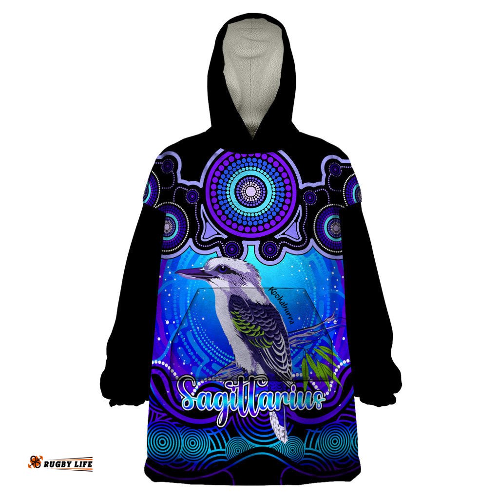 personalised australia sagittarius kookaburra zodiac wearable blanket hoodie auz astrology aboriginal blue