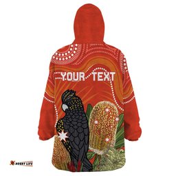 personalised australia banksia and black cockatoo wearable blanket hoodie aboriginal art