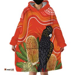 personalised australia banksia and black cockatoo wearable blanket hoodie aboriginal art